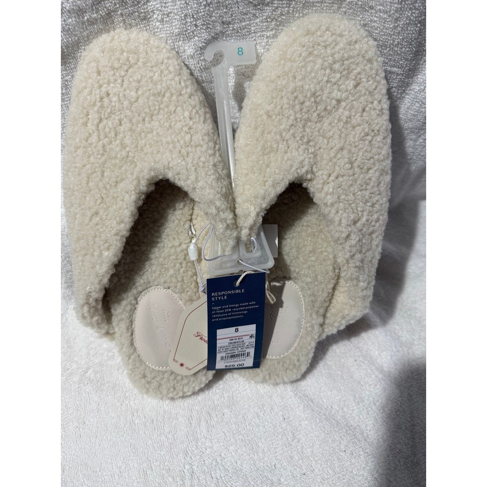 Universal Thread Womens Sherpa Slide Slippers Cream Square Toe Size 8 NWT